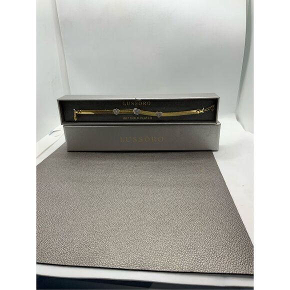 Bracelet in Italian Sterling Silver Simulated Diamond Hearts and 18 K Yellow Gol - Picture 9 of 10